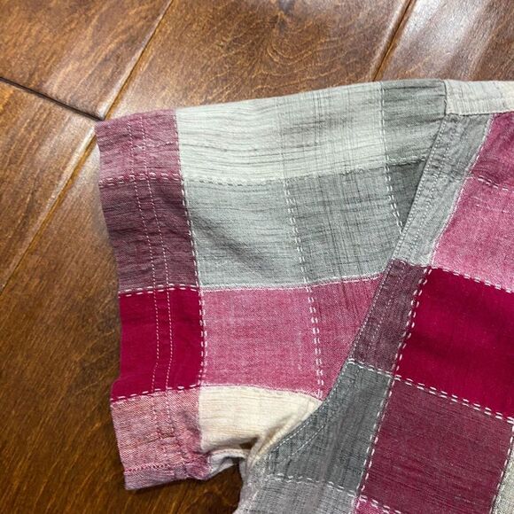 Quizz Again Vintage Western Checkered Cream Red Button Front Shirt Women's Large - Picture 6 of 8